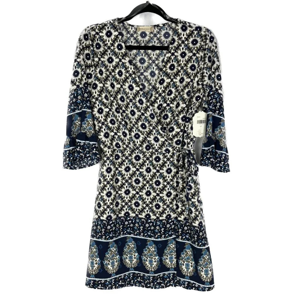 NWT Altard State Wrap Dress Boho Floral Blue Navy White Size Small Easter Modest